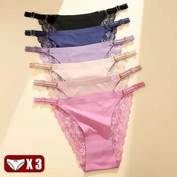 3 шт., женские трусы с v-образной талией, бесшовное бикини с регулируемым ремешком, нижнее белье для женщин, сексуальные дышащие трусики с высоким вырезом S
