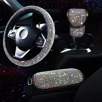3 шт., женский чехол на руль, чехол для шестерни, подлокотник, блестящий автодекортион, стайлинг, набор автомобильных аксессуаров чёрный