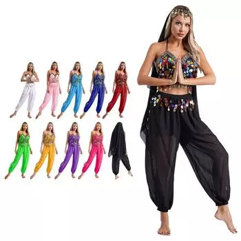 3 шт. женский костюм для танца живота принцесса косплей костюм сценическое выступление практика одежда женский комплект для танцев Болливуда 10 цветов One Size жёлтый