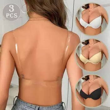 3 шт. Женский невидимый бюстгальтер с прозрачными бретельками, открытой спиной, пуш-ап, чашки B и C, нижнее белье, подходящее для рождественского платья 85C разноцветный