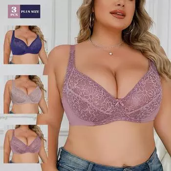 3 шт. Женский сексуальный кружевной бюстгальтер с полным покрытием, нижнее белье на косточках, большие размеры, ультратонкое нижнее белье, чашка CDE 95C
