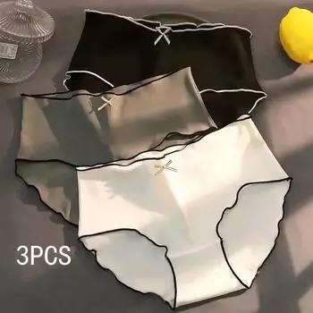 3 шт. Женское бесшовное нижнее белье Ice Silk с треугольными чашками и трусиками с низкой талией M чёрный