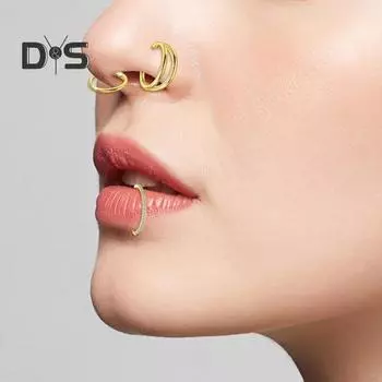 3 шт. Женское кольцо для носа из нержавеющей стали, пирсинг, противоскользящее украшение из страз, 2 слоя, легко носить, на петлях, для любого случая, для носовой перегородки, губ, ювелирных изделий S