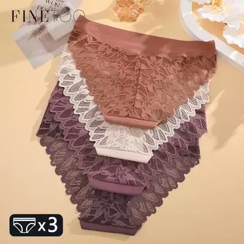 3 шт. Женское кружевное нижнее белье с цветочным принтом, бесшовные эластичные трусики, сексуальные открытые трусы с низкой талией, высококачественное комфортное нижнее белье S&3pcs