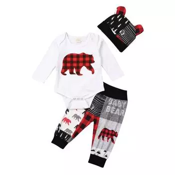3 шт. зимняя одежда для новорожденных мальчиков и девочек, комбинезон, штаны, шляпа, рождественские наряды 70