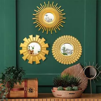 3 шт. золотое зеркало для дома, круглое цветочное зеркало, украшение для ванной комнаты, настенное искусство, цветок, гостиная золотой