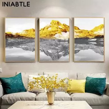 3 шт., золотой снежный горный пейзаж, настенная живопись на холсте, скандинавский плакат с принтом, скандинавская картина для гостиной, домашний декор 21cm30cm NoFrame