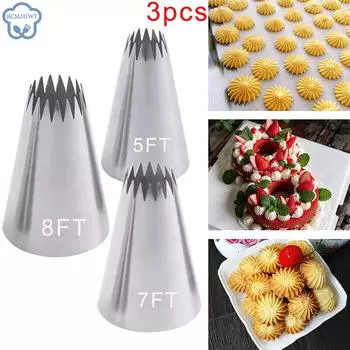 3 шт. зубчатые насадки для глазури в виде тюльпана, насадки из нержавеющей стали для крема, кондитерские насадки, мешки, инструменты для украшения торта и кексов 1SET