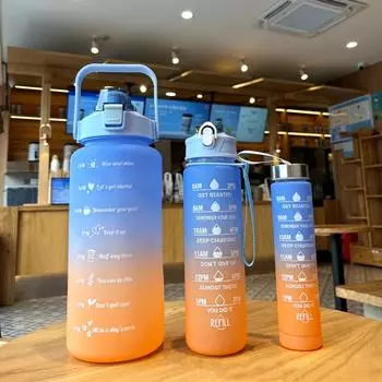 3 штуки Большая емкость Бутылка для воды Градиент цвета Прозрачная бутылка для напитков для спорта на открытом воздухе Фитнес синий