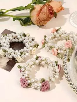 3 штуки повязка для волос с розовым жемчугом, высокоэластичная резинка для волос, резинка для волос для хвостика, модный милый головной убор