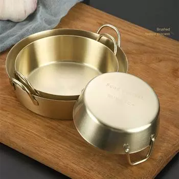 3 Sizes Stainless Steel Fruit Bowl with Handles Korean Round Pickle Golden Dinnerware Dish Food Sauce Container Snack Basket