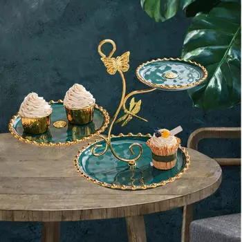 3-слойная подставка для кексов, подставка для еды, фруктовая тарелка для кексов зелёный