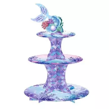3-слойная подставка для кексов, украшения для вечеринок, подставка для торта в стиле русалки, обертки, топперы, очки для вечеринок, противень для печенья на день рождения, свадьбу фиолетовый