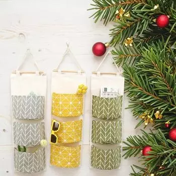 3-слойная подвесная стойка для хранения вещей для легкой установки, многофункциональная - геометрический узор, влагонепроницаемый дверной мешок зелёный