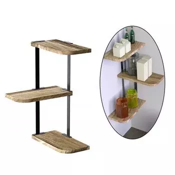 3-слойная полка для хранения в ванной комнате, настенная угловая полка, железная художественная рамка, стеллаж для выставки товаров, деревянная доска