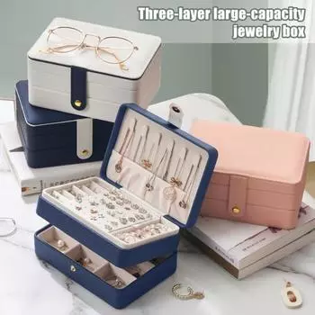 3-слойная шкатулка для драгоценностей, большой вместительный органайзер для хранения из искусственной кожи, чехол с крестообразным рисунком и вешалками для ожерелья, съемное отделение белый