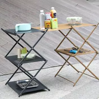 3-слойная складная полка для стола на открытом воздухе, переносная полка для хранения, походный стол с возможностью сращивания, простая стойка для хранения из углеродистой стали коричневый