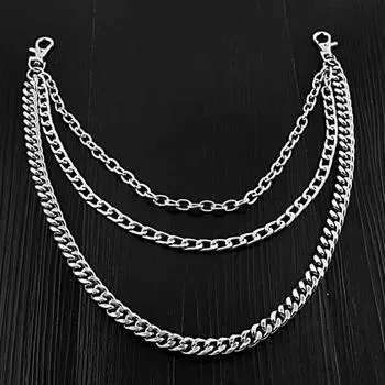 3-слойные мужские брюки из нержавеющей стали, кошелек, пояс, кольцо, цепочка, брелок в стиле панк One Size