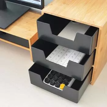 3-слойный бамбуковый ящик для косметики, ювелирных изделий, канцелярских принадлежностей, небольших предметов, органайзер для обуви и хранения на рабочем столе