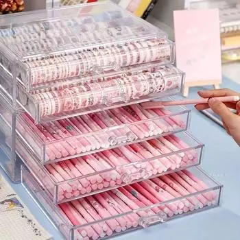 3-слойный держатель для ручек, акриловый органайзер для канцелярских принадлежностей, многофункциональный ящик для хранения карандашей серый