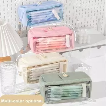 3-слойный холщовый пенал большой емкости, прозрачный с несколькими карманами, прочный универсальный органайзер для канцелярских принадлежностей