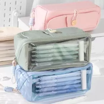 3-слойный холщовый пенал большой емкости, прозрачный с несколькими карманами, прочный универсальный органайзер для канцелярских принадлежностей