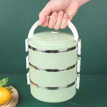 3-слойный ланч-бокс Bento из нержавеющей стали с крышкой, складные контейнеры для хранения продуктов для офисных работников, переносной ланч-бокс для микроволновки 3