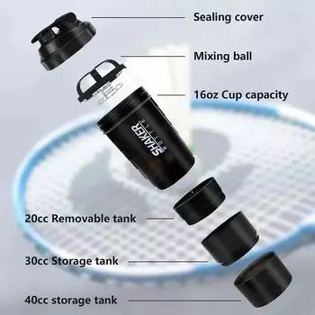 3-слойный шейкер, бутылка для протеина, чашка для коктейля с порошком, бутылка для воды, пластиковая чашка для смешивания, бутылка для упражнений для бодибилдинга 500ML красный