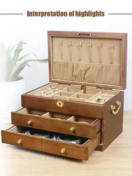 3 слоя твердых деревянных шкатулок для украшений с зеркалом, органайзер для хранения винтажных украшений для браслетов, ожерелий, колец белый