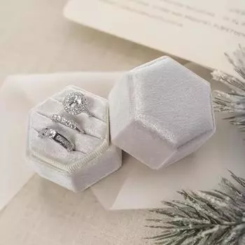 3-слотовая шкатулка для обручальных колец, бархатная шкатулка для колец, шестигранная шкатулка для обручальных колец, шкатулка для ювелирных изделий премиум-класса для предложения руки и сердца, помолвки, свадебного дня, фотосессии невесты белый