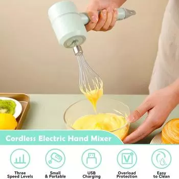 3-Speed Electric Hand Mixer, Handheld With Whisks Beater, Kitchen Cake Blender For Prep Baking Supplies Eggbeater зелёный