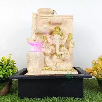 3 Step Ganesha Table Top Water Fountain with RGB LED Light for Home Dcor/Gift/Vastu/Pooja/Reception/House Warming (Biege Stone)