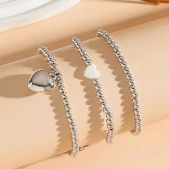 3 Стильных Универсальных Эластичных Браслета с Сердечками из CCB и Бусинами для Подростков, Идеальны для Ежедневных Выходов и Отпускной Одежды, Идеальный Подарок на День Рождения