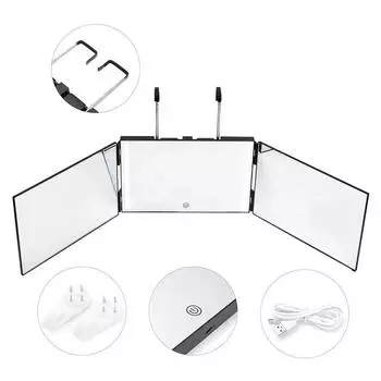 3-стороннее зеркало для самостоятельной стрижки волос на 360° со светодиодной подсветкой, трехсекционное зеркало для самостоятельной стрижки, перезаряжаемое, с выдвижной регулировкой высоты