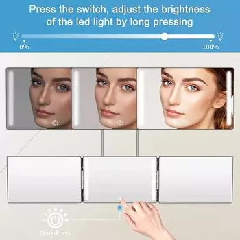 3-стороннее зеркало со светодиодной подсветкой, складное зеркало с тремя сторонами и подсветкой, зеркало для стрижки волос на 360 градусов, регулируемый инструмент для укладки и самостоятельной стрижки