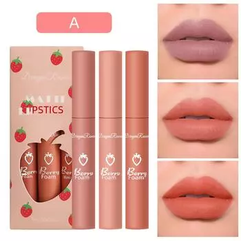 3 Strawberry Set Box Velvet Fog Matte Lip Glaze Lipstick Lip Gloss Women s Antistick Cup Cute Set Dr40 strawberry three group a