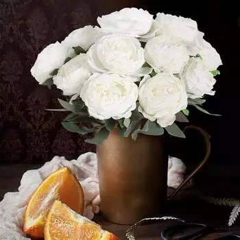 3 связки винтажных пионов, искусственные цветы, букеты, искусственные пионы, шелковые искусственные пионы со стеблями для свадебного стола, домашнего декора для невесты 3 Bunches белый