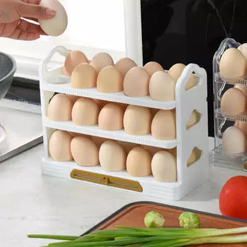3-х уровневый держатель для яиц с ручкой, лоток для яиц, контейнеры для столешницы шкафа 01-Green