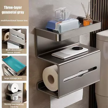 3 Tier Toilet Paper Holder Tissue Practical Modern Wall Mount Dispenser for серый