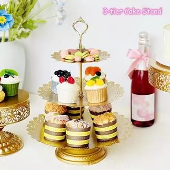 3-х уровневая стойка для кексов башня стойка для демонстрации десертов устойчивая большая емкость простая сборка золотистый