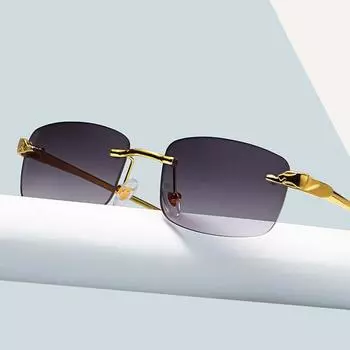 3 типа квадратные женские и мужские солнцезащитные очки без оправы, роскошные брендовые дизайнерские популярные дорожные солнцезащитные очки с металлической головкой леопарда для вождения Type 1