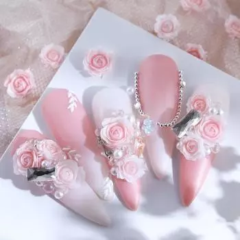 3 упаковки 30 шт. Градиентные резные розовые аксессуары для ногтей, драконий песок, драгоценные камни, розовые цветы со стальными бусинами и жемчугом, аксессуары для ногтей 3 packs