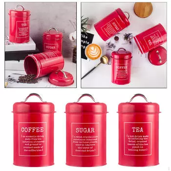 3 упаковки для хранения с крышками, металлические банки для кофе и чая, набор банок для сахара, размер A Red