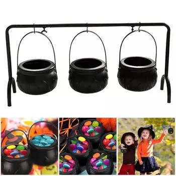 3 упаковки котел ведьмы для Хэллоуина с подставкой «Кошелек или жизнь», миски для конфет, держатель для угощений на Хэллоуин, ведро, праздничные принадлежности для фестиваля чёрный/красный