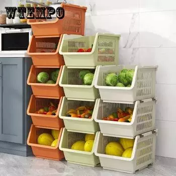 3 упаковки, кухонная напольная многослойная штабелируемая стойка для хранения, полая корзина для хранения приправ, полая корзина для хранения фруктов и овощей, полка для хранения домашней кухни 3 Packs бежевый