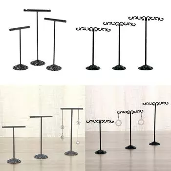 3 упаковки металлических Т-образных сережек, ожерелья, подставки для ювелирных изделий, стойки-держателя, набор 01 01 чёрный