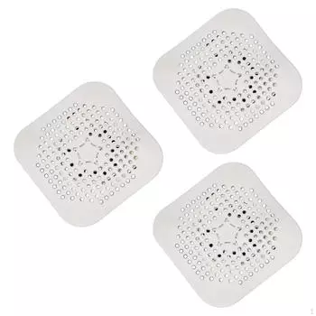 3 упаковки сливной крышки, плоский фильтр 14x14 см, складная многофункциональная ручка для сбора волос для ванны серый