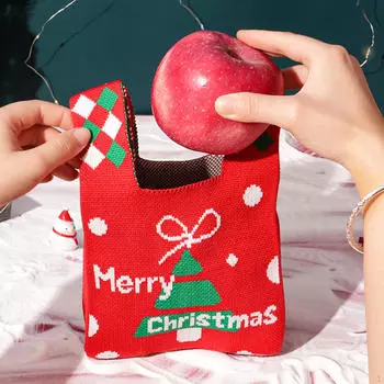 3 упаковки вязаных рождественских подарочных пакетов, украшение для маленькой сумки для закусок, симпатичная сумка для угощений, красный