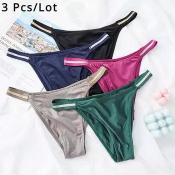3 упаковки женских сексуальных бесшовных стрингов из ледяного шелка, мягкие дышащие удобные трусики, модные трусики-бикини M