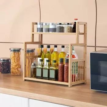 3-уровневая бамбуковая полка для специй, держатель для банок для приправ, большая емкость, простая сборка, кухонная столешница, контейнер для бутылок для специй, органайзер 40cm